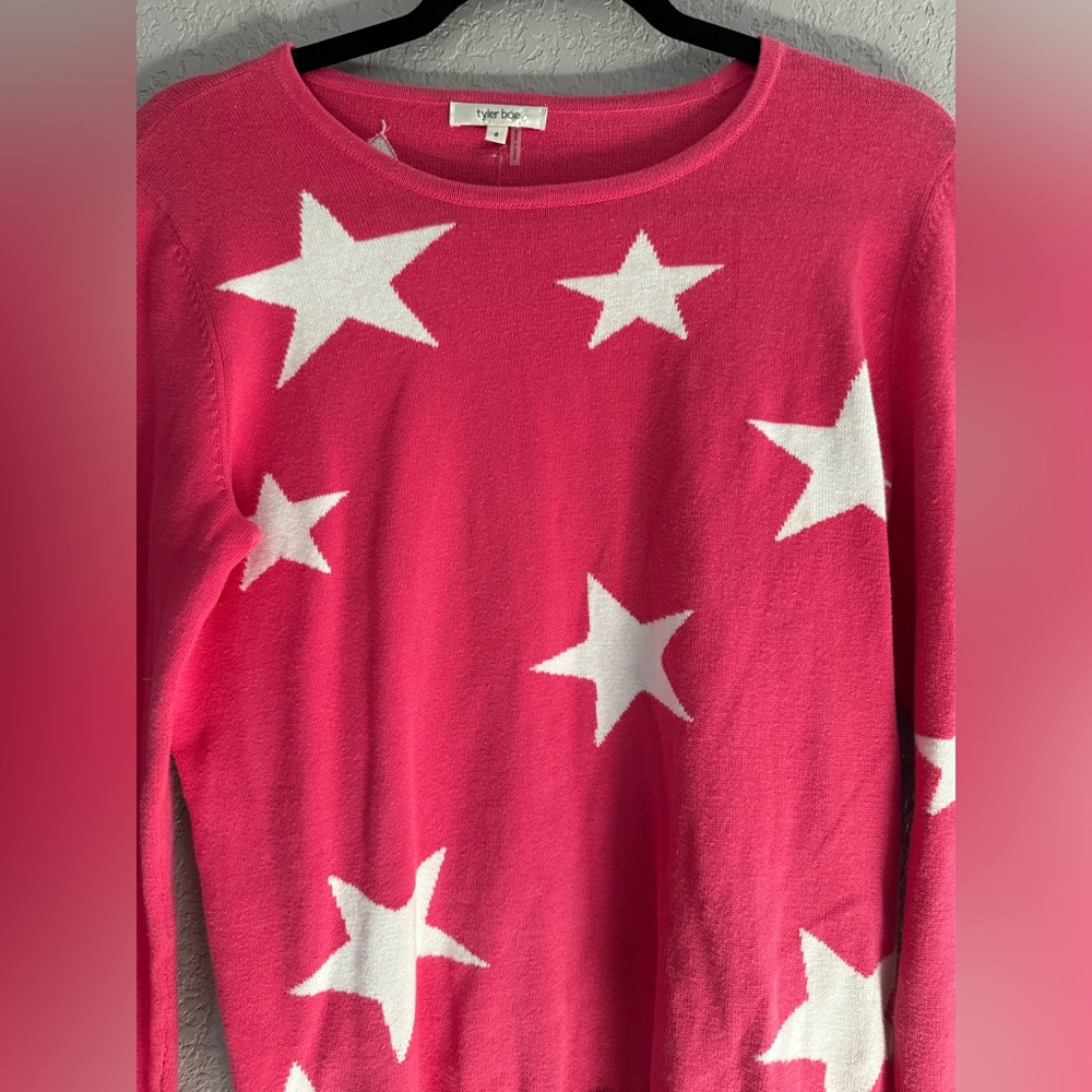 Tyler Boe Hot Pink Star Intarsia Sweater - Picture 4 of 6